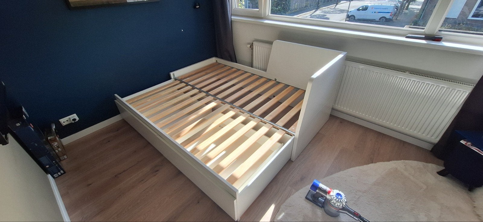Ikea Flekke uitschuifbed, Ophalen, Wit, Tweepersoons, 160 cm