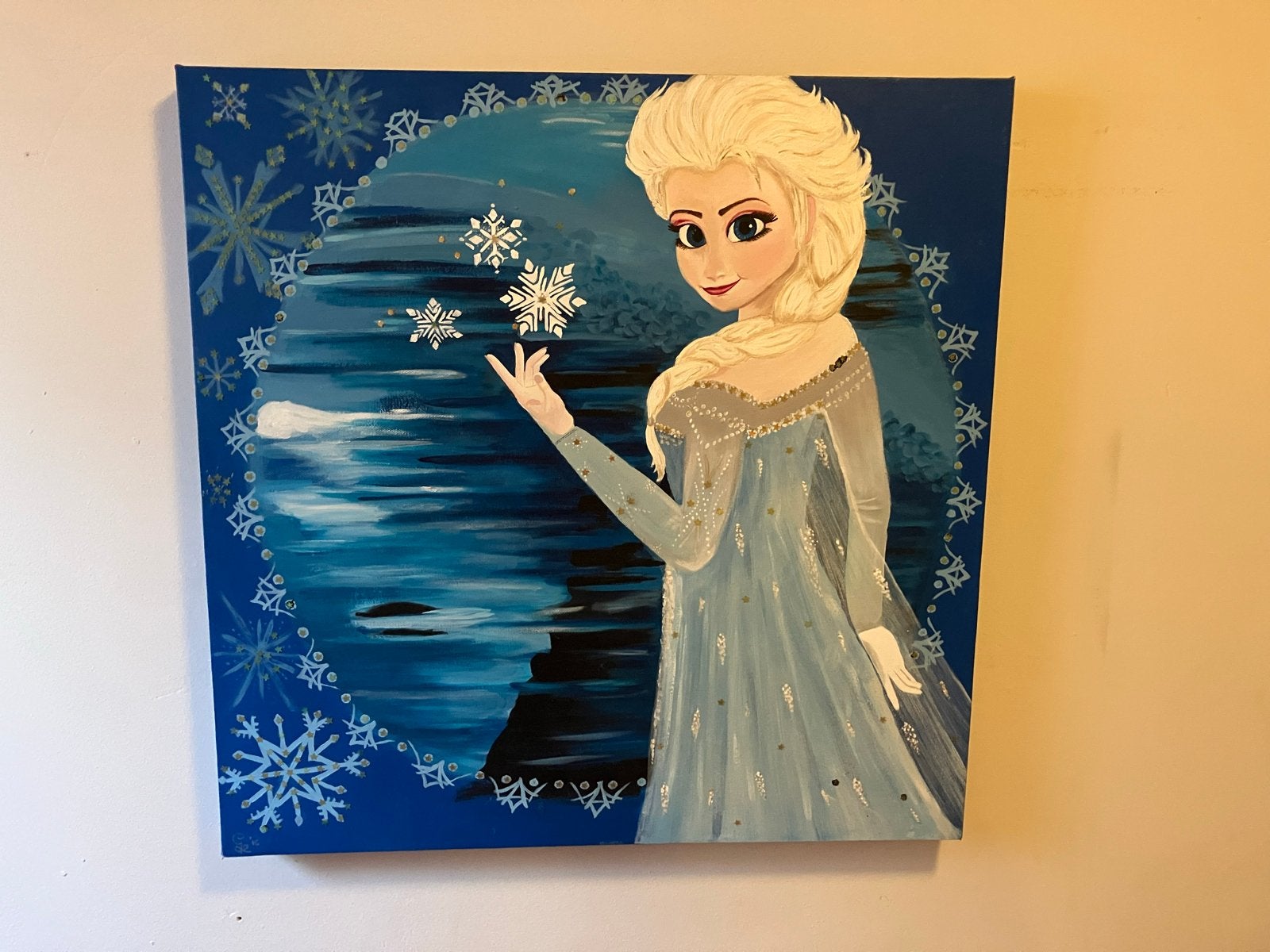 Elsa Frozen Schilderij - Handgeschilderd Acryl op Doek, Ophalen, Acrylverf, Doek, Portret of Personen