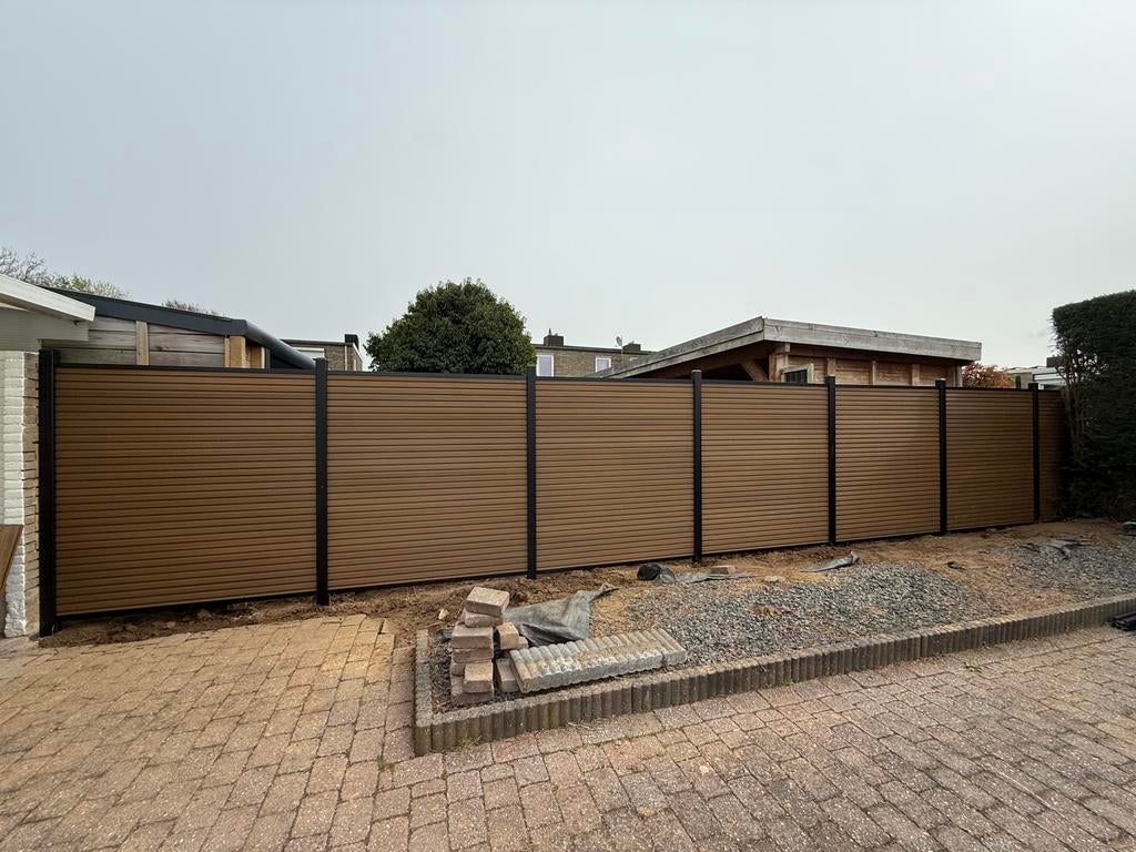 Composiet aluminium schutting  rhombus v.a. €190,- tm 220 pm, Tuin en Terras, Schuttingen, Ophalen, 1 tot 2 meter, 6 meter of meer