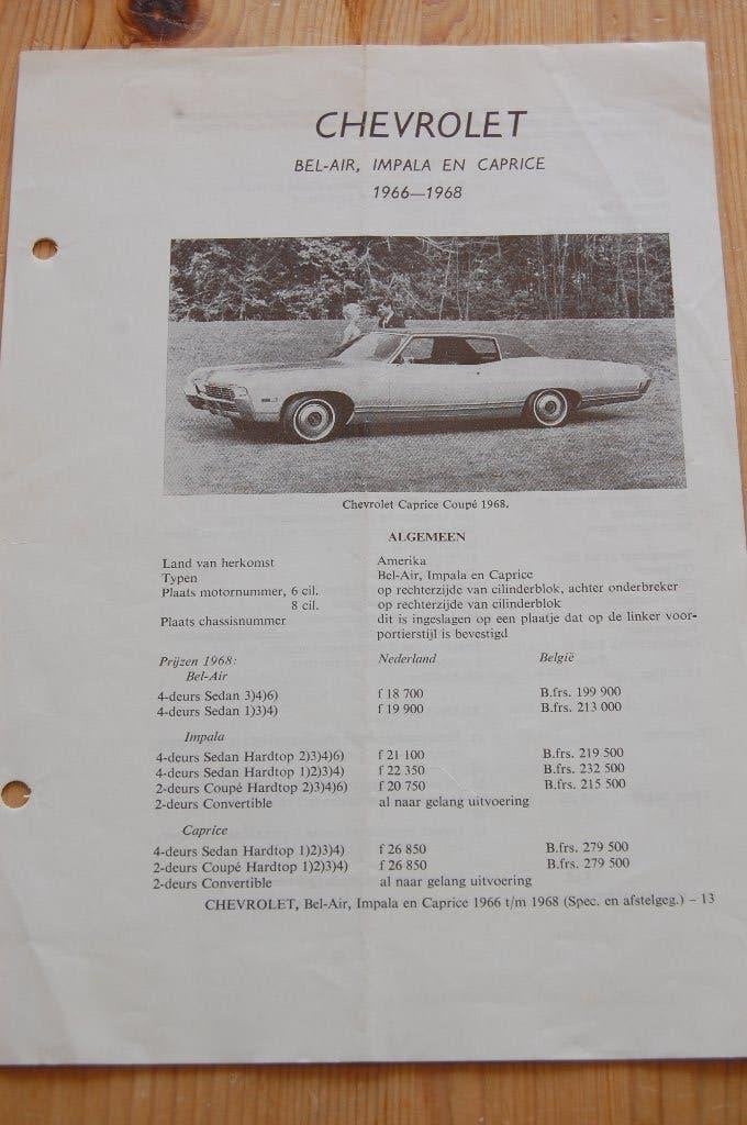 Chevrolet Bel Air, Impala, Caprice technische geg. 1966-1968, Ophalen of Verzenden