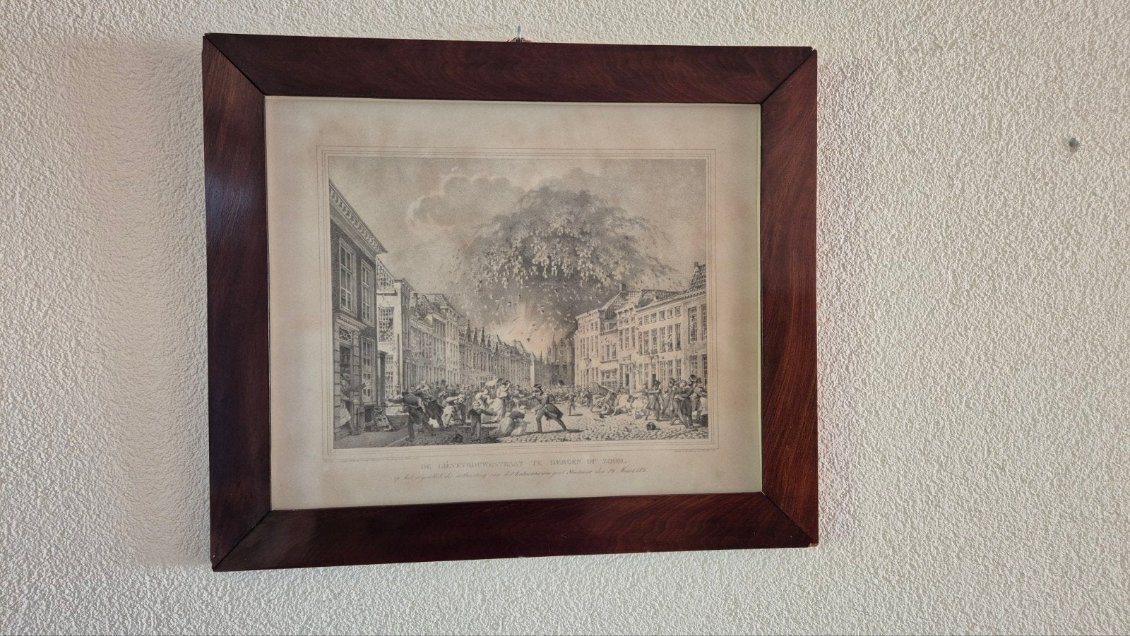 De Lievevrouwestraat te Bergen op Zoom, 1836, Antiek en Kunst, Kunst | Etsen en Gravures, Ingelijst, 1800 - 1899, Ets, Stadsgezicht