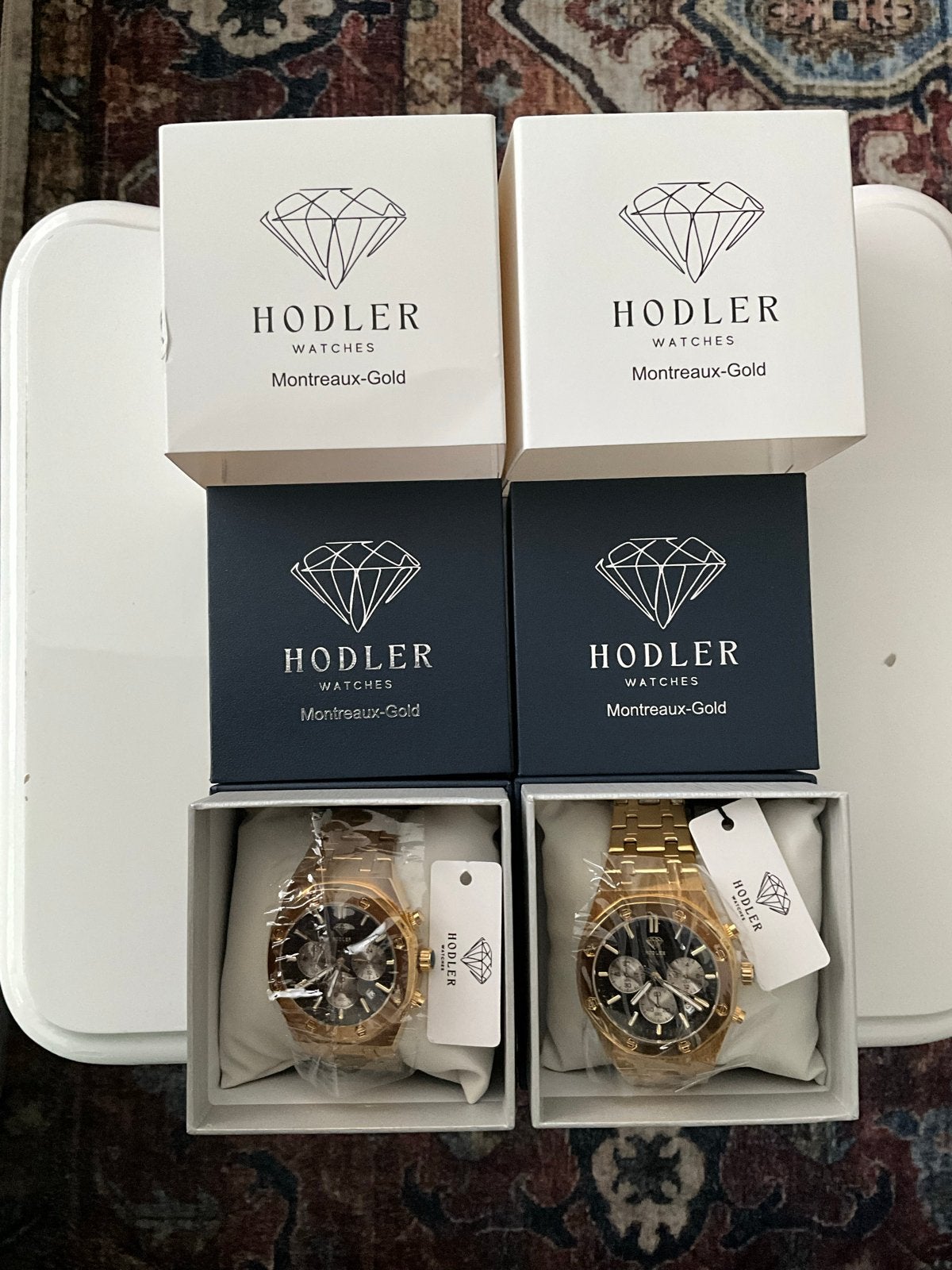 Nieuwe Hodler Montreaux-Gold Polshorloges (2 stuks), Overige materialen, Polshorloge, Nieuw, Ophalen