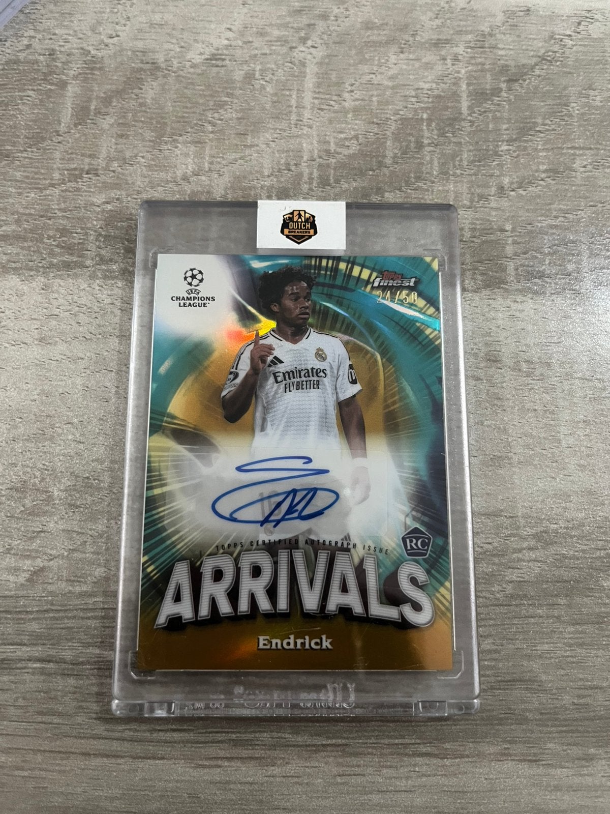 Endrick Gold Auto /50 RC – 2024-25 Topps Finest UEFA Arrival, Ophalen of Verzenden, Nieuw, Buitenlandse clubs, Spelerskaart