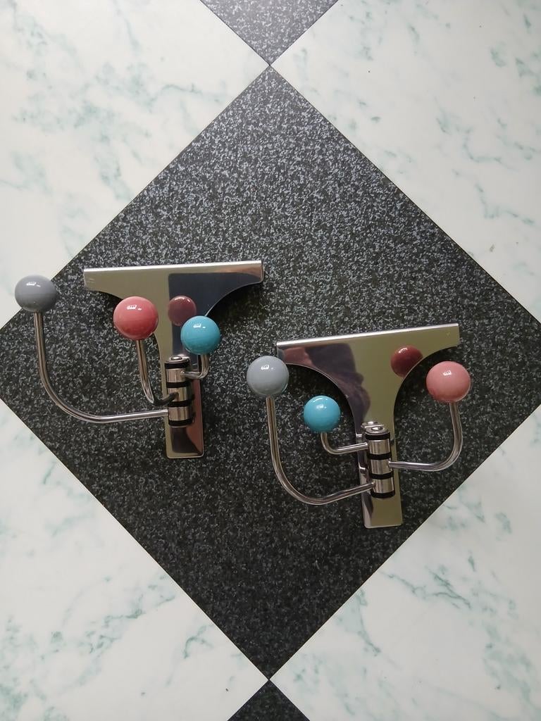 2 Chromen Sputnik Deurhaken Space Age - Verstelbare Bollen, Ophalen of Verzenden, Gebruikt, Metaal, Wandhaken
