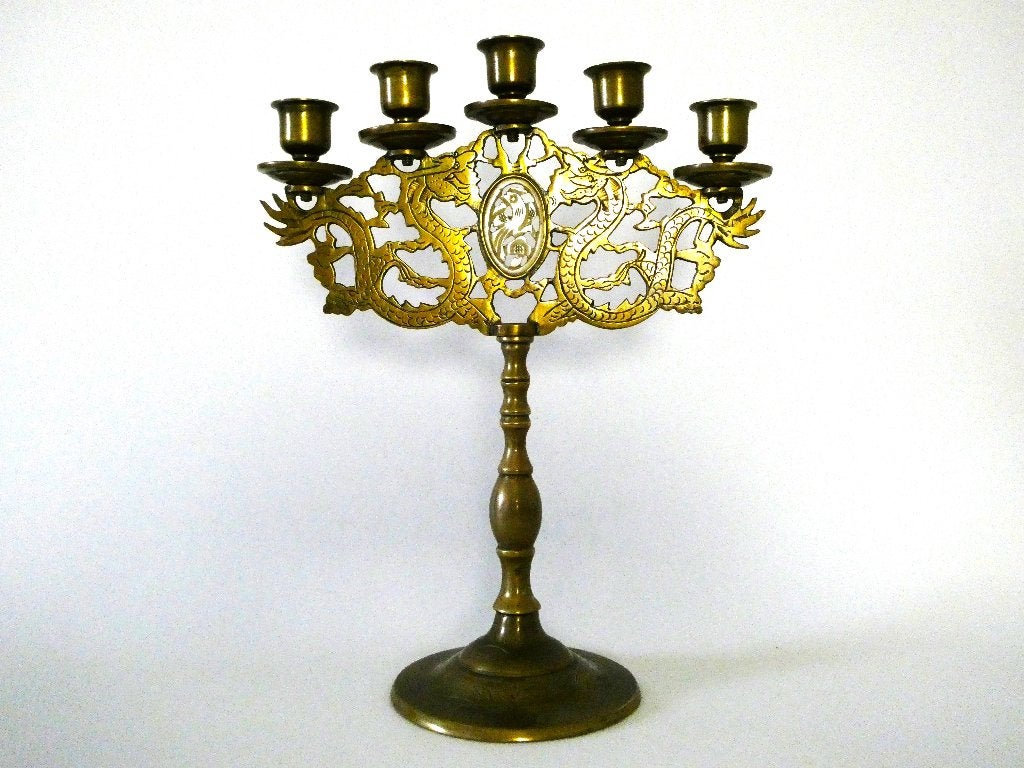 Chinese draak kandelaar jade medaillon Feniks geluk, Ophalen of Verzenden, Koper of Brons