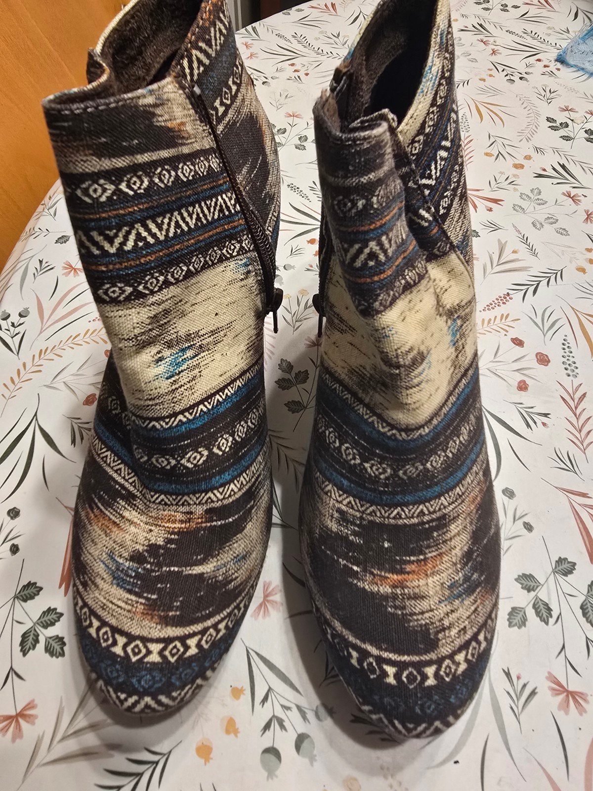 Boho Enkellaarsjes Maat 39 - Uniek Patroon, Bruin, Lage of Enkellaarzen, Ophalen of Verzenden, Onbekend