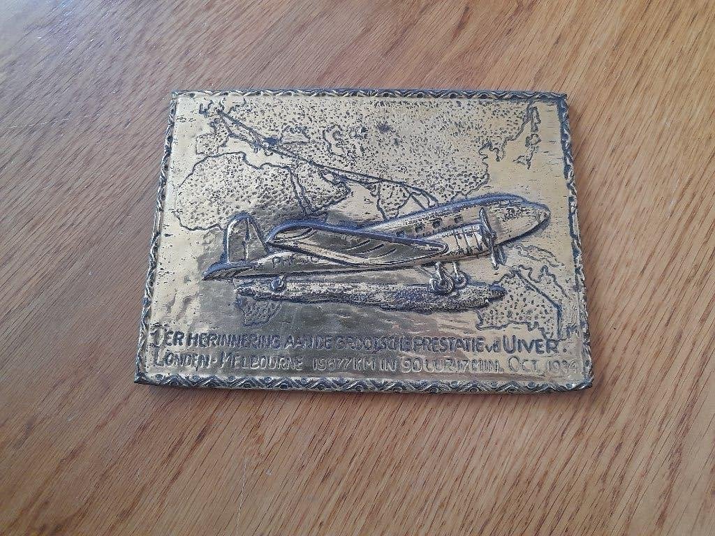 Gedekingplaat Londen-Melbourne Race Uiver, Ophalen of Verzenden