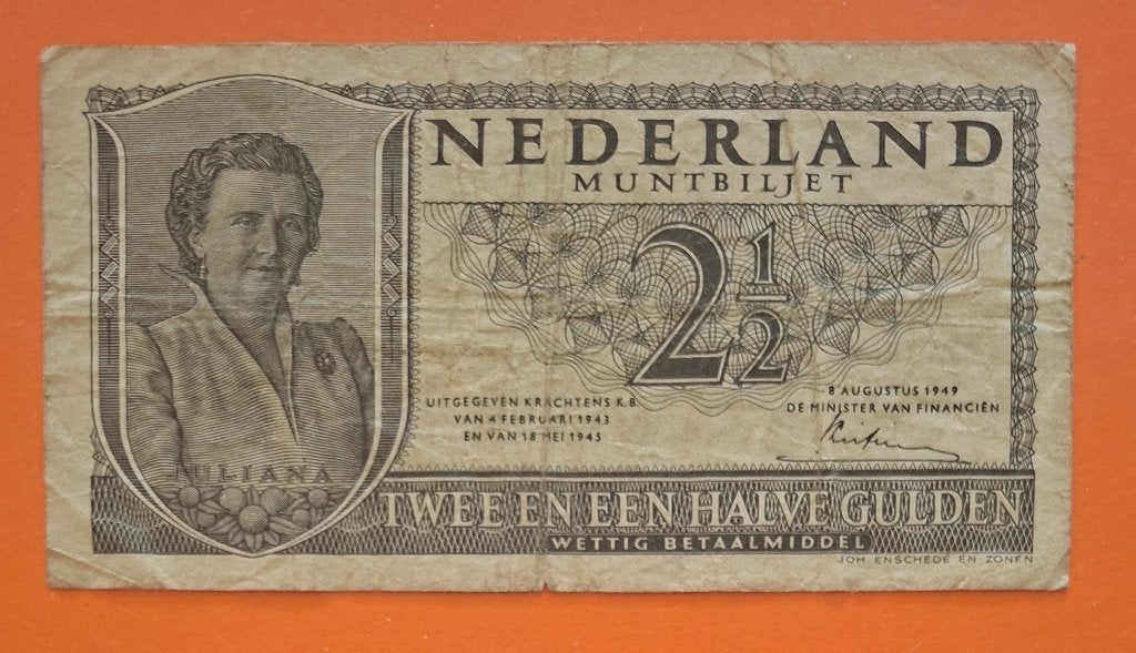 Muntbiljet 2,5 gulden 1949 Juliana, cat. PL17.a, Postzegels en Munten, Verzenden, 2½ gulden, Los biljet
