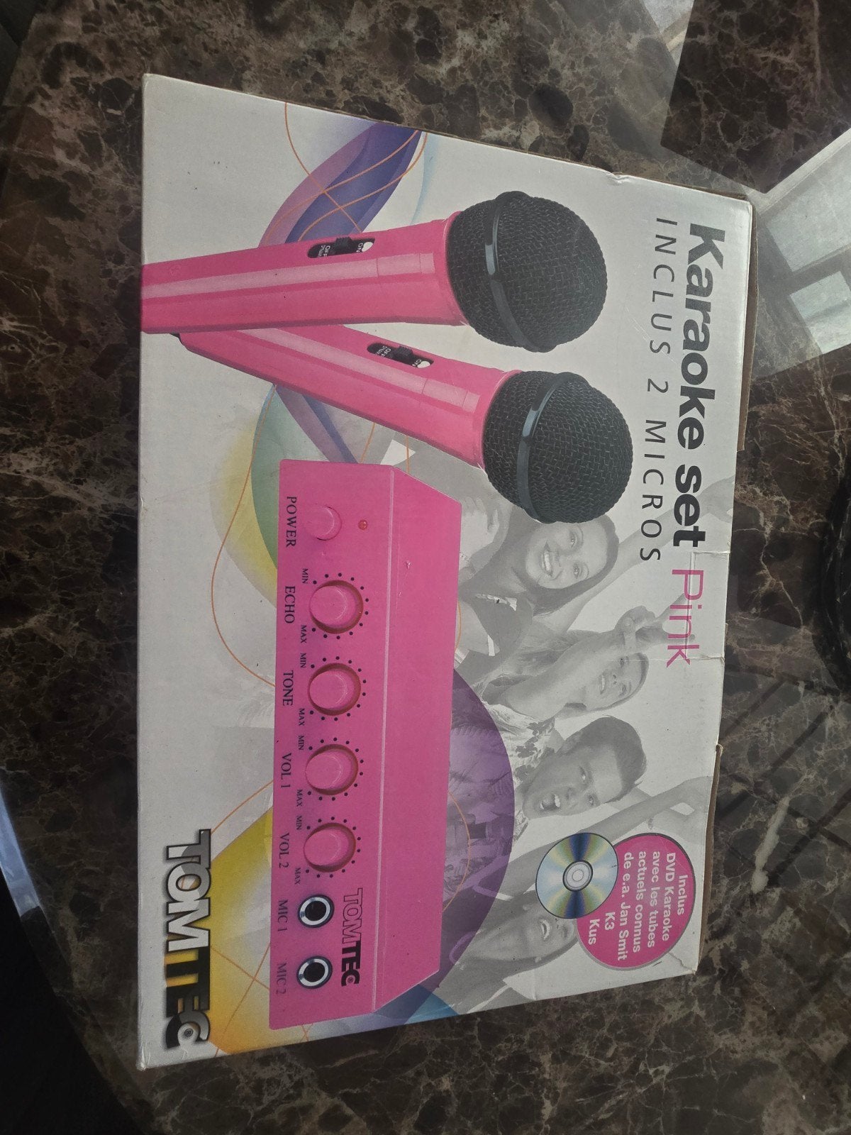 Roze Karaoke Set met 2 Microfoons en DVD - Tomtec, Ophalen of Verzenden, Zo goed als nieuw, Complete set