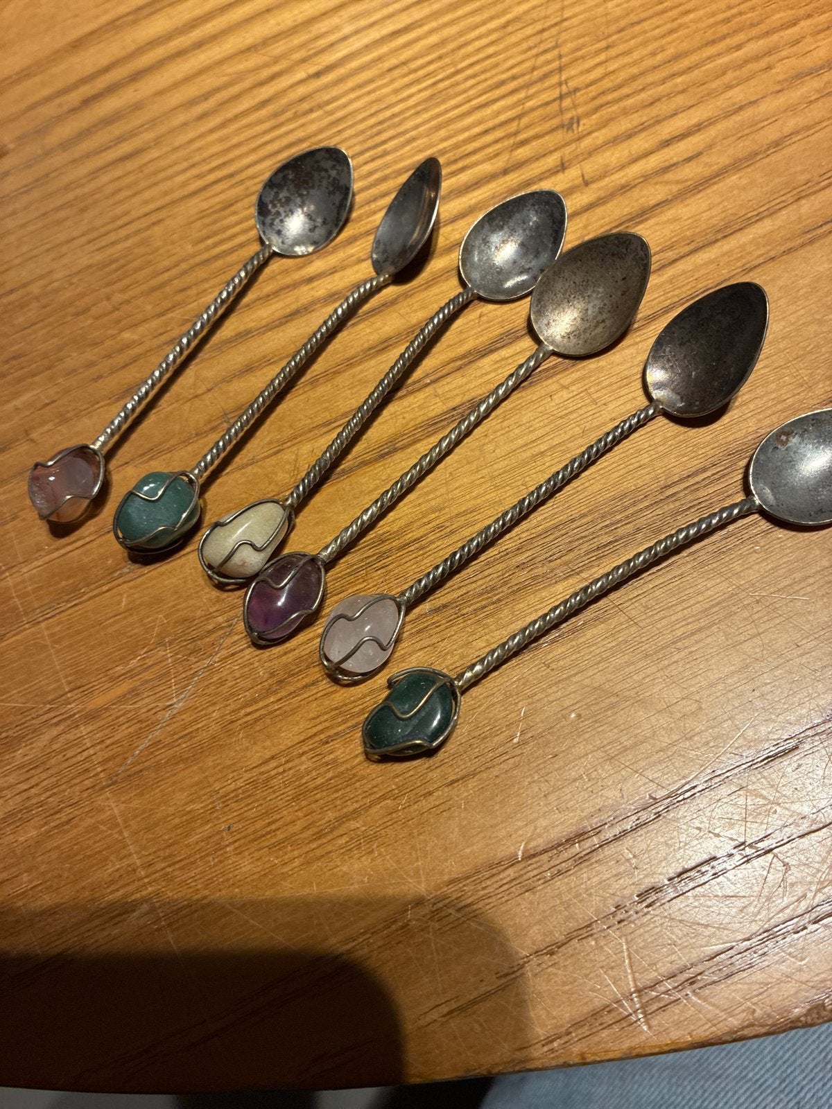 Set van 6 vintage lepeltjes met edelstenen, Ophalen of Verzenden