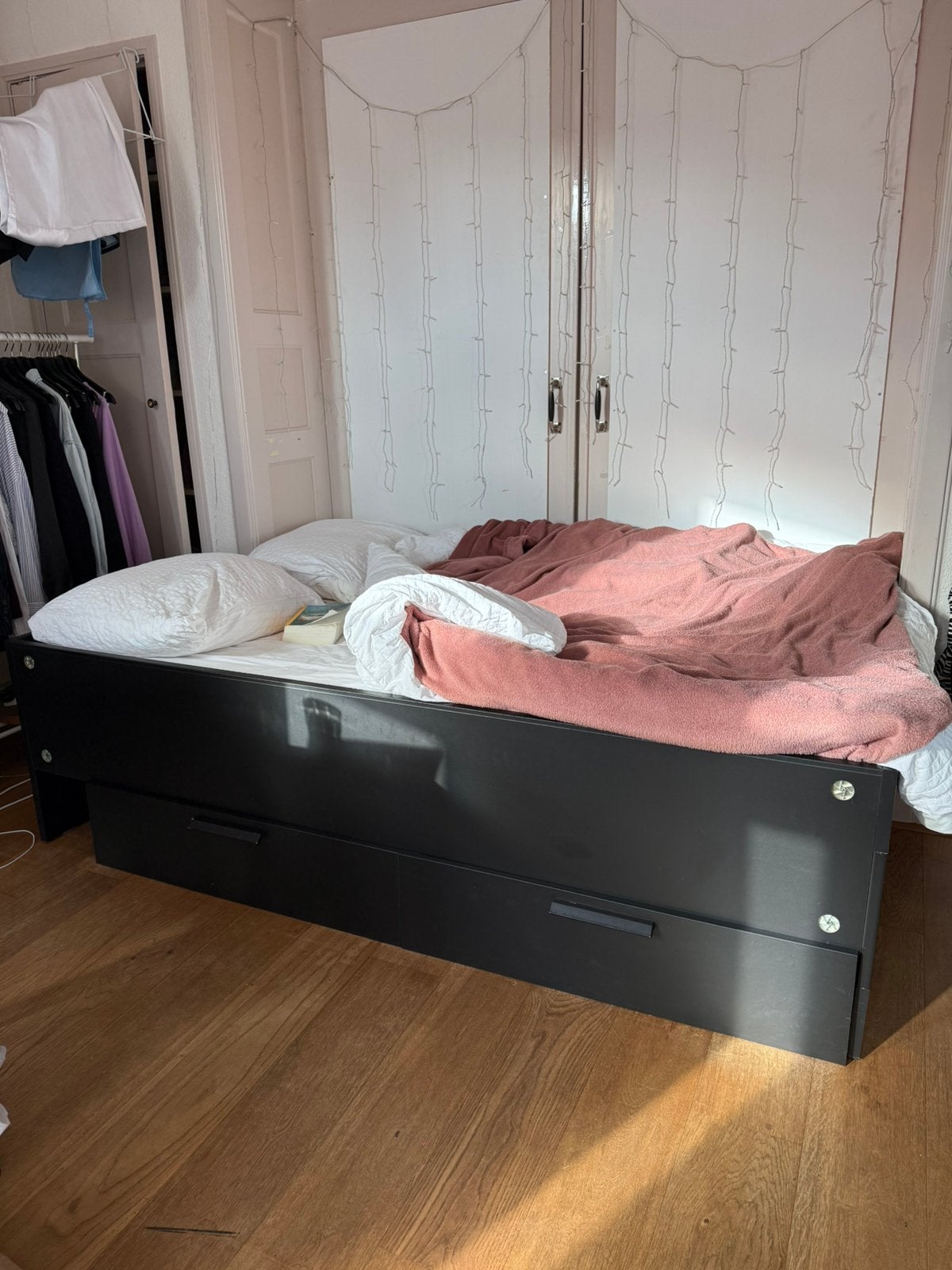 Bedbank met 2 lades Ikea BRIMNES, Ophalen, Gebruikt, Zwart, Tweepersoons