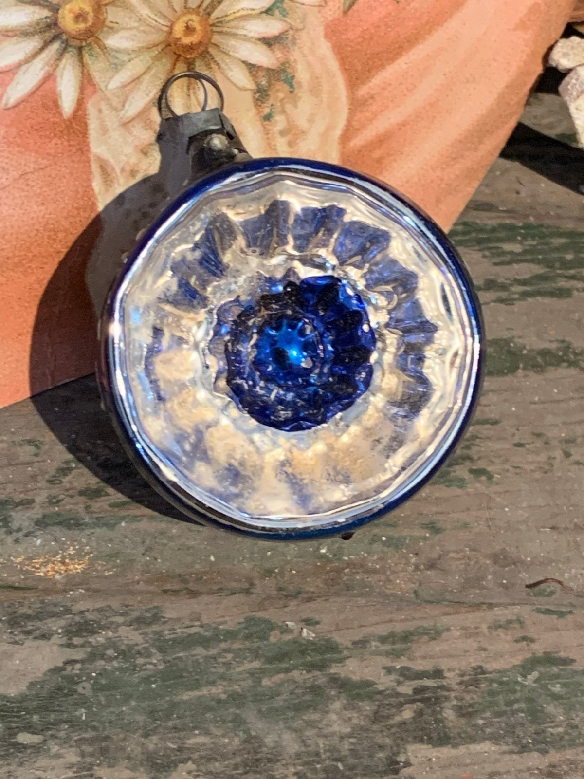Vintage Kobalt Blauw deuk kerstbal, Gebruikt, T, Ophalen of Verzenden, N