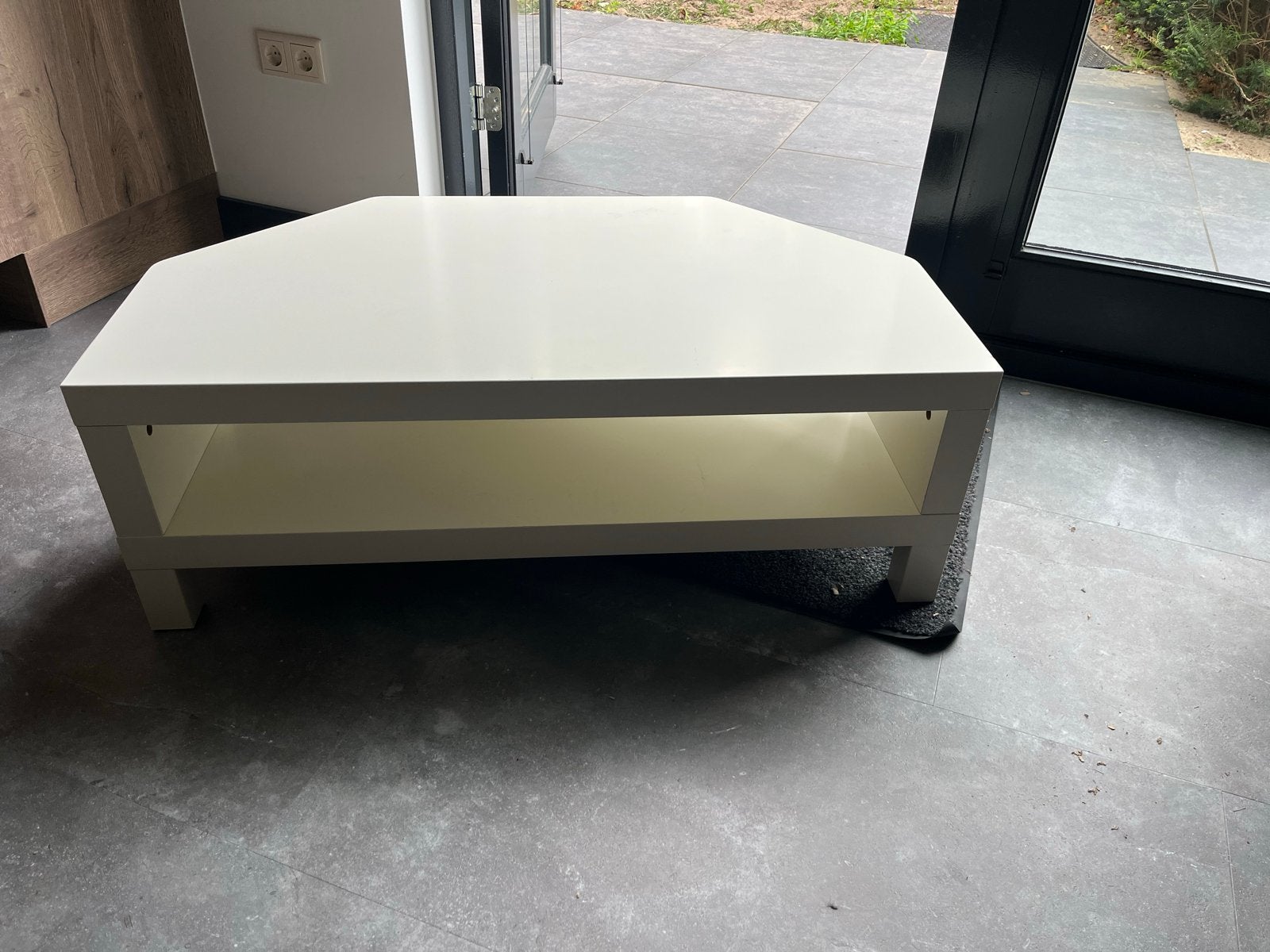 Witte TV-meubel/hoektafel met opbergruimte, Ophalen, Gebruikt, 50 tot 100 cm, Minder dan 100 cm
