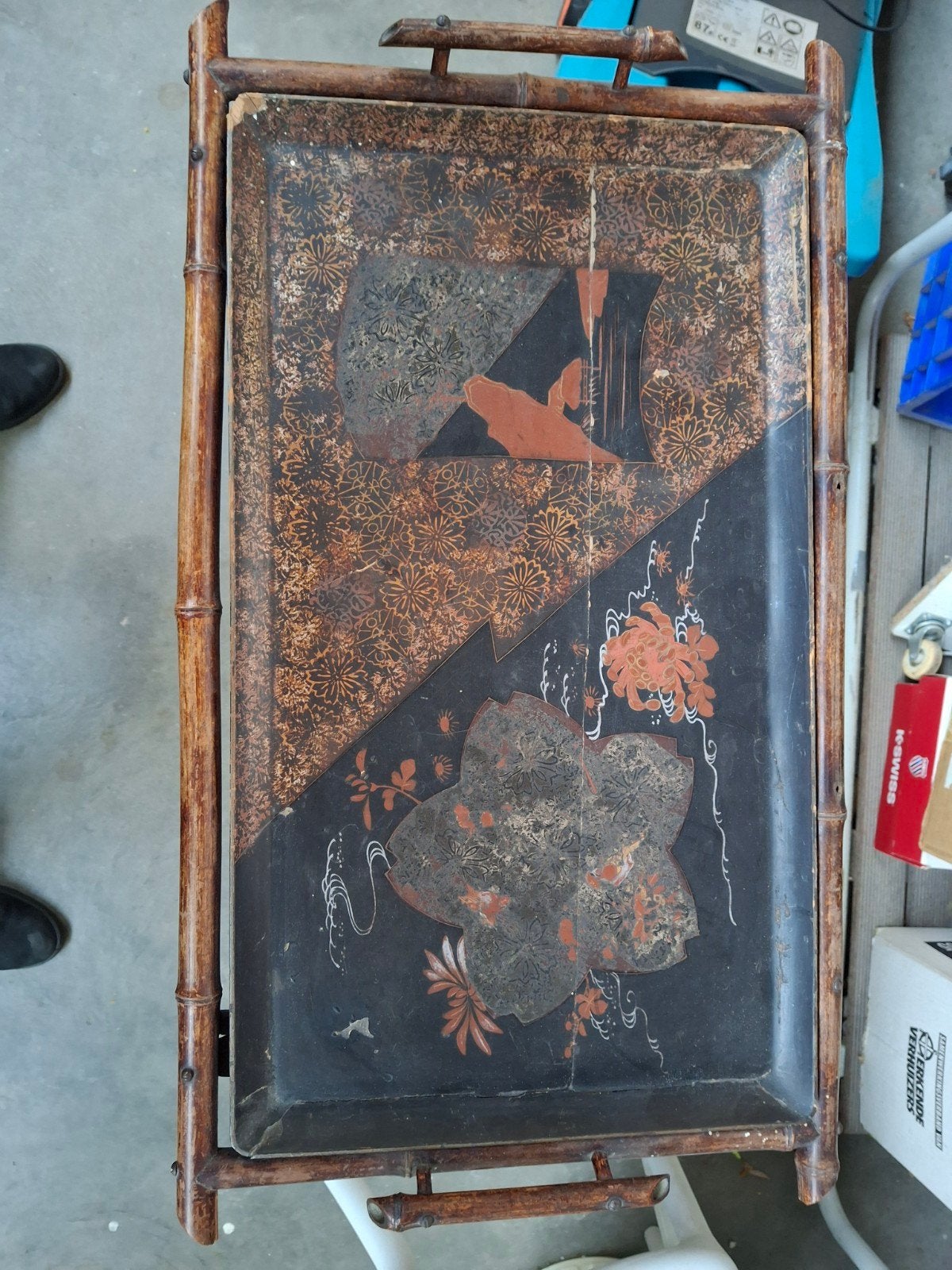 Antieke Japanse bamboe theetafel met dienblad, Ophalen