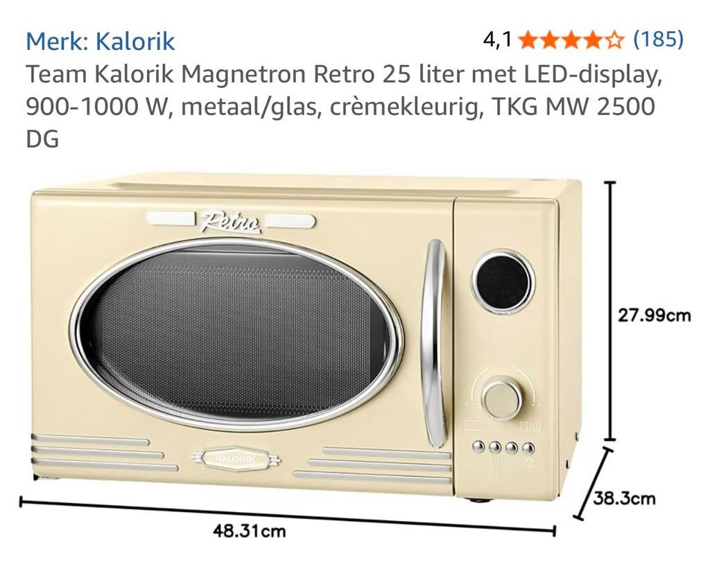 Kalorik creme magnetron retro, Ophalen, Zo goed als nieuw