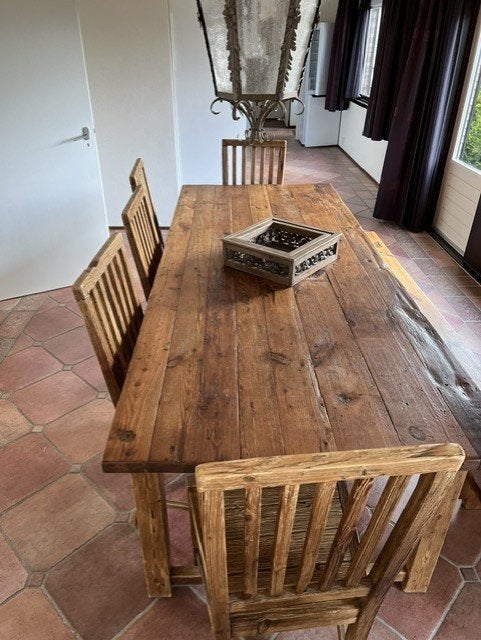 Gratis bezorgd, prachtige kloostertafel met 5 stoelen, Gebruikt, Klooster tafel, 200 cm of meer, Vijf personen of meer