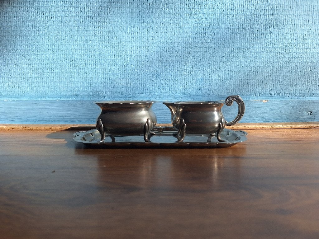 Verzilverd Vintage Melk en suiker setje, Antiek en Kunst, Ophalen of Verzenden