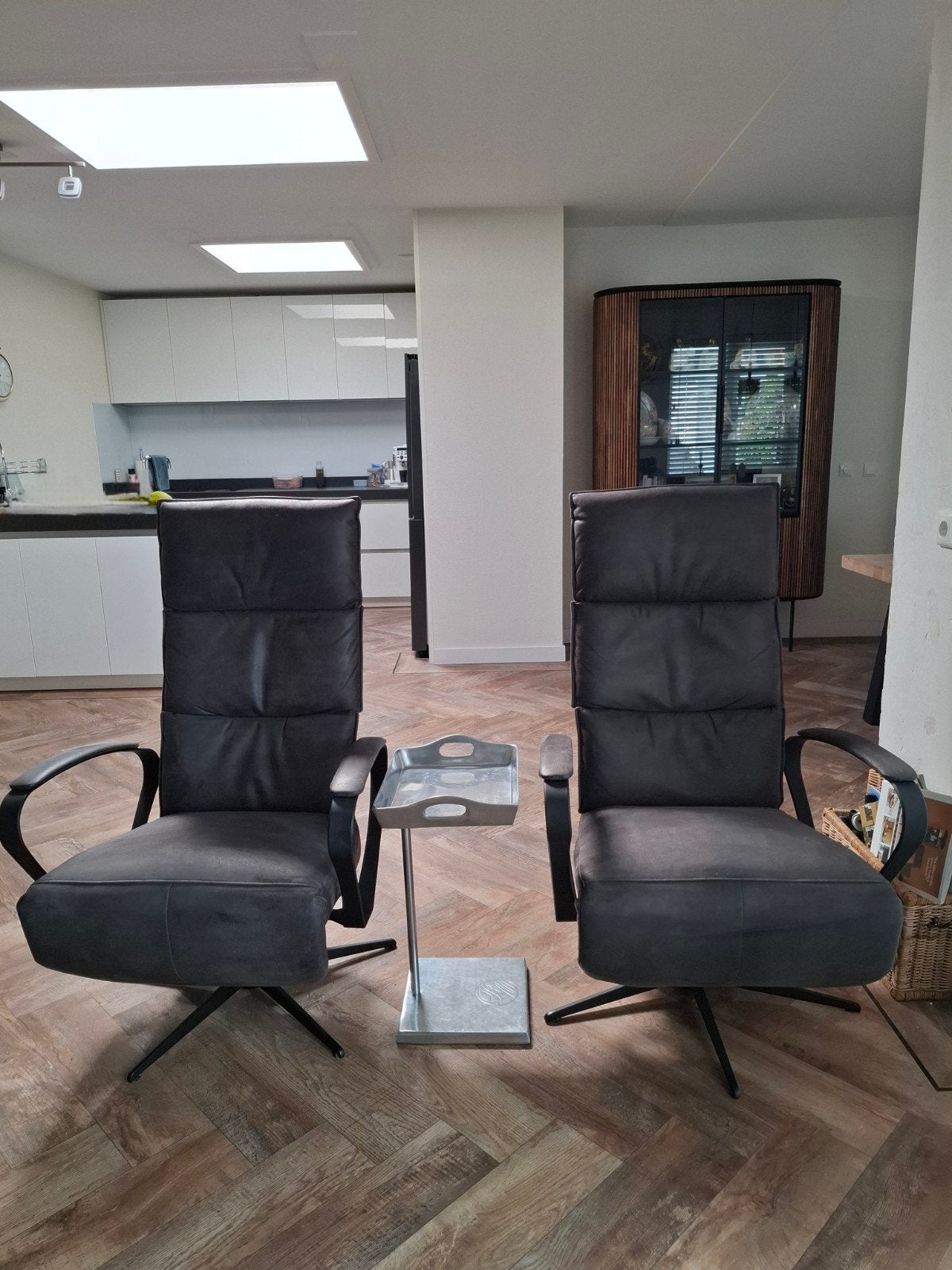 Twee antraciet Tex-Bull relaxfauteuils van Piet Klerkx, Huis en Inrichting, Stoelen, Twee, Leer, Ophalen of Verzenden, Zo goed als nieuw