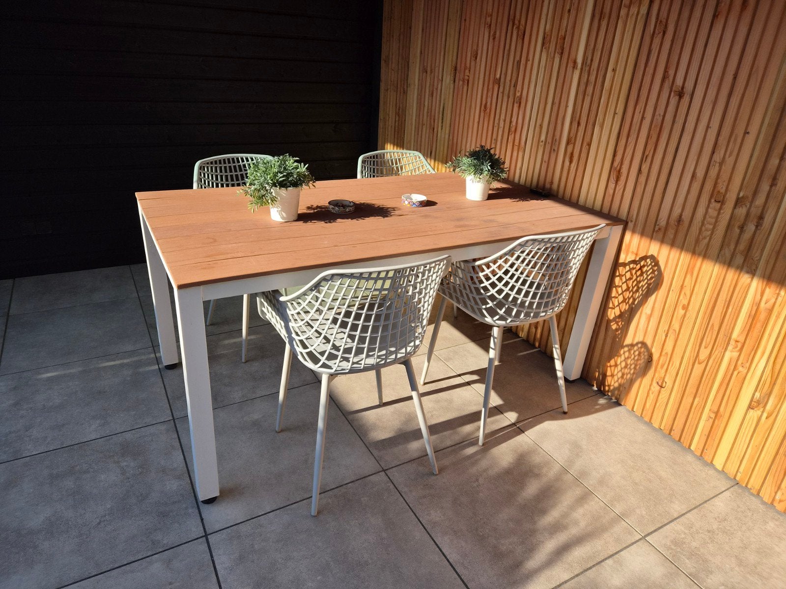 Moderne tuinset met 4 stoelen en houten tafel, Ophalen, Eettafel, 4 zitplaatsen, Tuinset