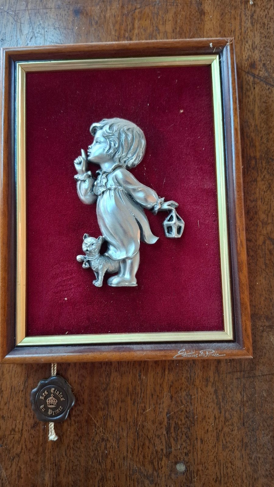 Vintage Tinnen Wanddecoratie: Meisje met Kat, Ophalen of Verzenden