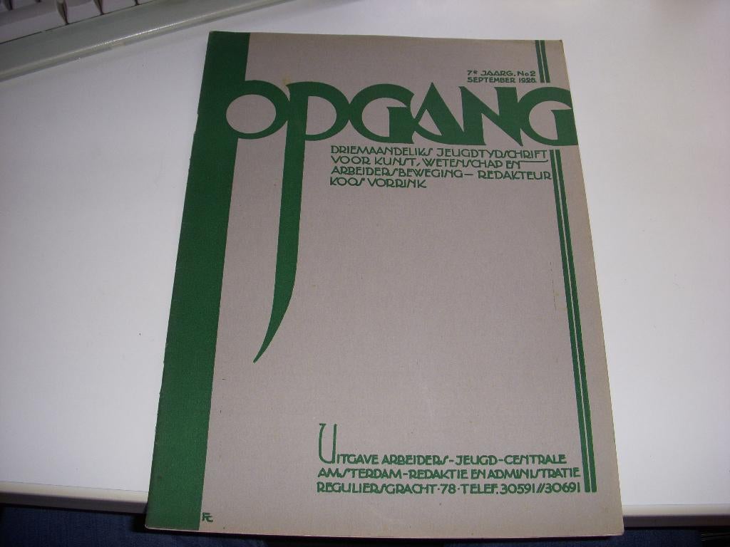 Jeugdtijdschrift OPGANG A.J.C ontwerp Fré Cohen 1928, Boeken, Gelezen, Ophalen of Verzenden, A.J.C Jeugdbeweging SDAP, Grafische vormgeving