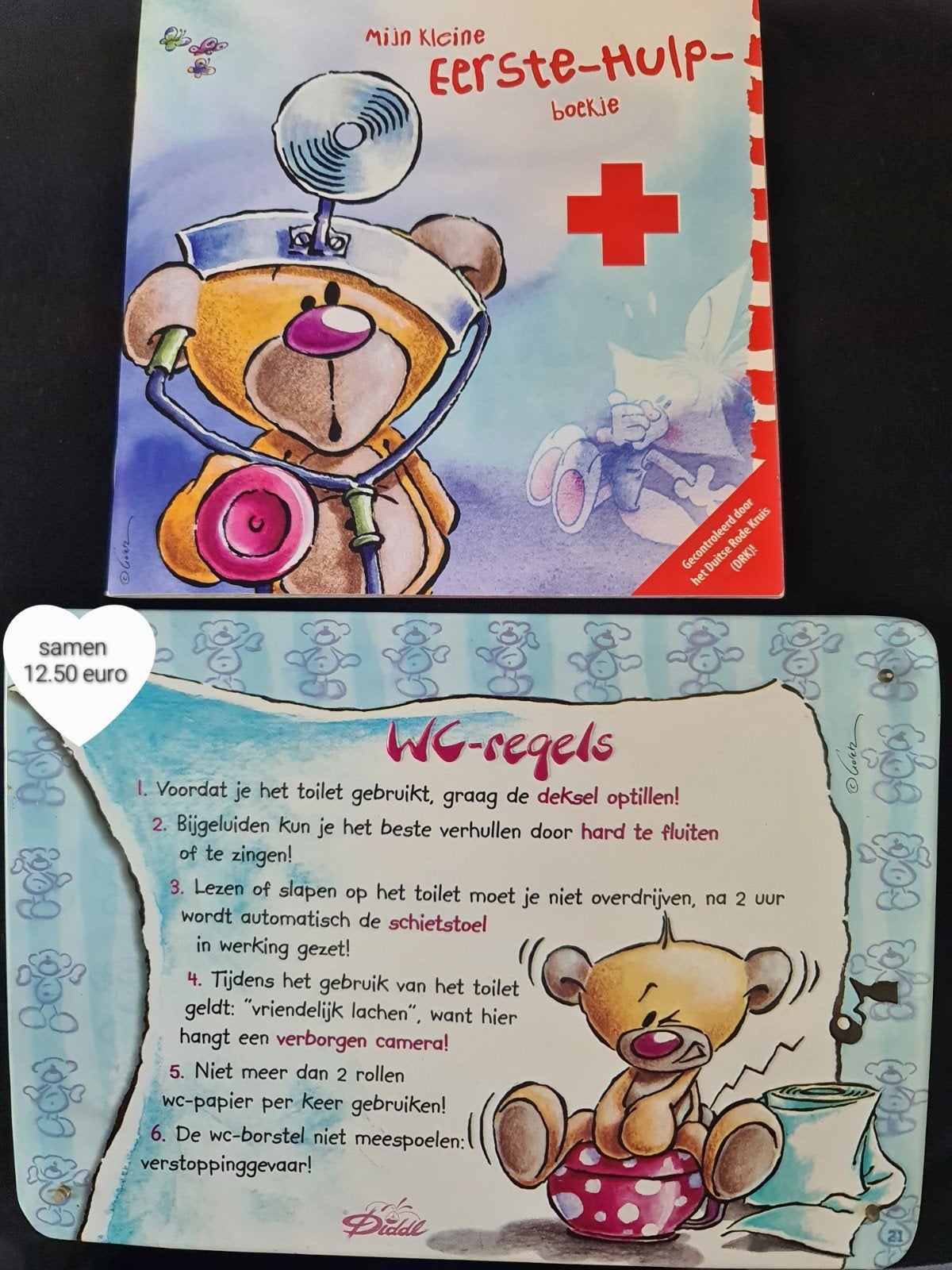 Diddle WC tekst bordje en Eerste hulp boekje bekijk foto's, Verzamelen, Diddl, Verzenden, Diddl, Zo goed als nieuw