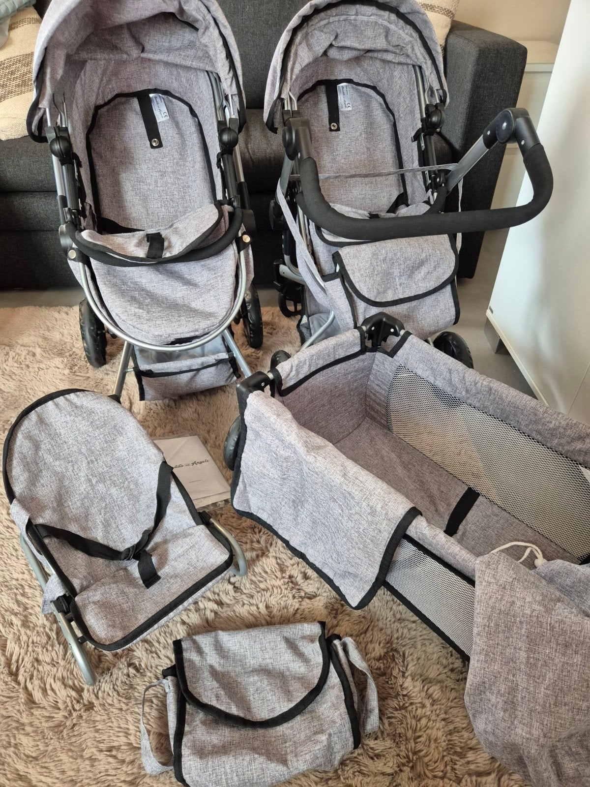tweeling Bandits and Angels Poppenwagen set, Ophalen, Zo goed als nieuw, Babypop