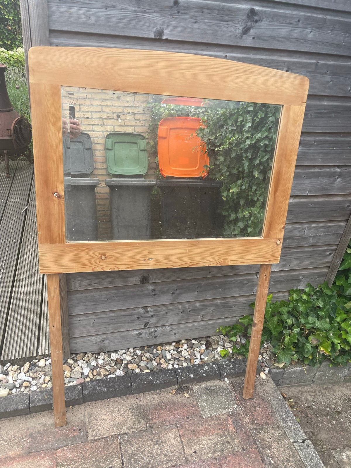 Facet geslepen spiegel met houten lijst, Ophalen, Gebruikt, 100 tot 150 cm, 75 tot 100 cm