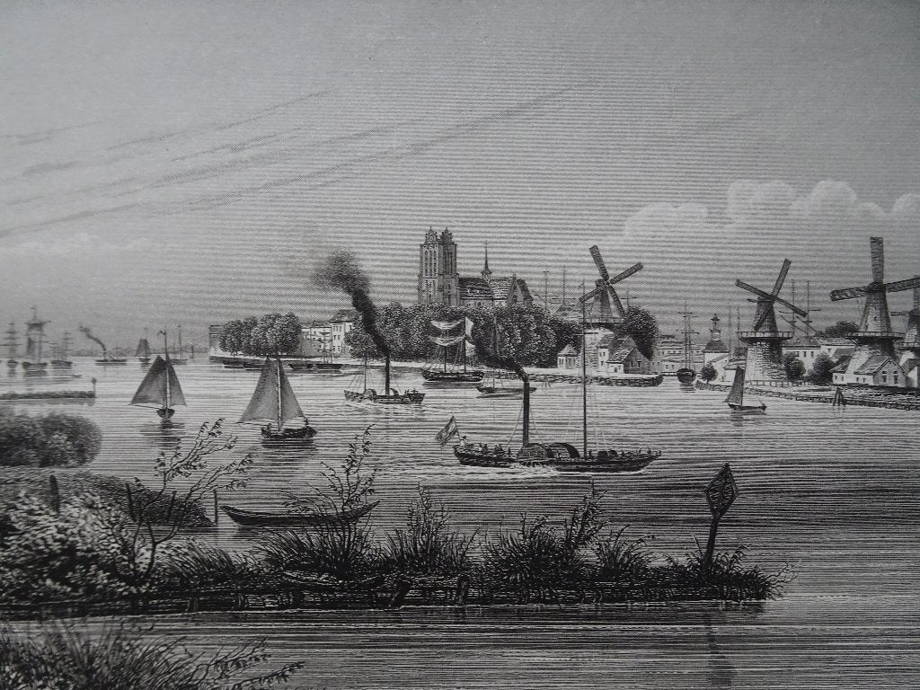 staalgravure zicht op Dordrecht vanuit Stenenkamer J. Poppel, Antiek en Kunst, 1800 - 1899, Verzenden, Stadsgezicht, Gravure