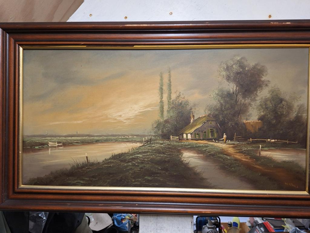 Schilderij W. Klaas - Hollands Landschap met Boerderij, Antiek en Kunst, Kunst | Schilderijen | Klassiek, Ophalen
