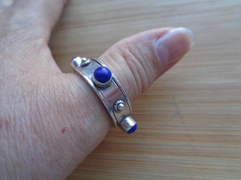 zilveren spinning heren ring met lapis lazuli [1046], 20 of groter, Verzenden, Zo goed als nieuw, Met edelsteen