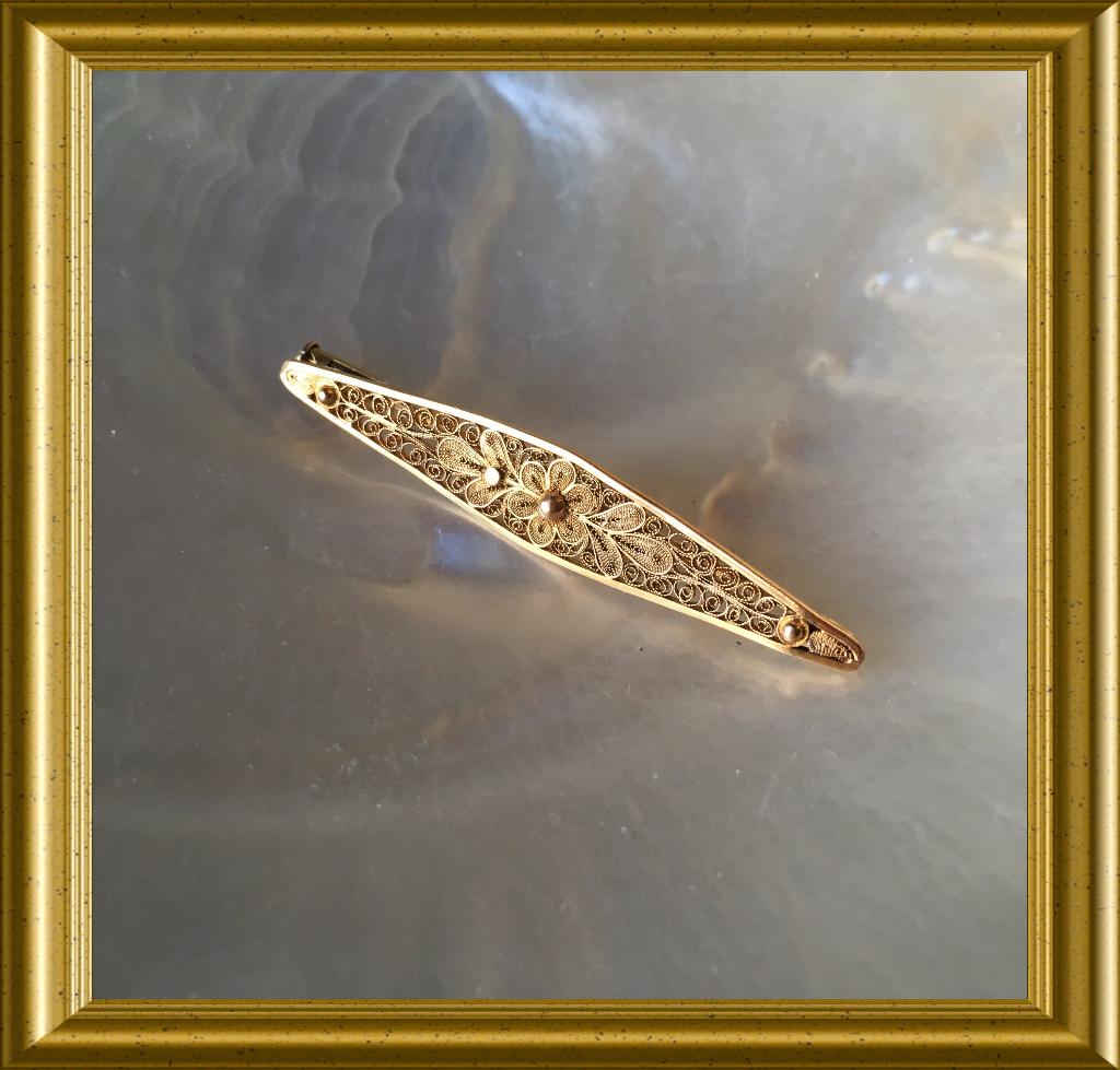 18 karaat gouden filigrain broche, Ophalen of Verzenden, Goud, Broche