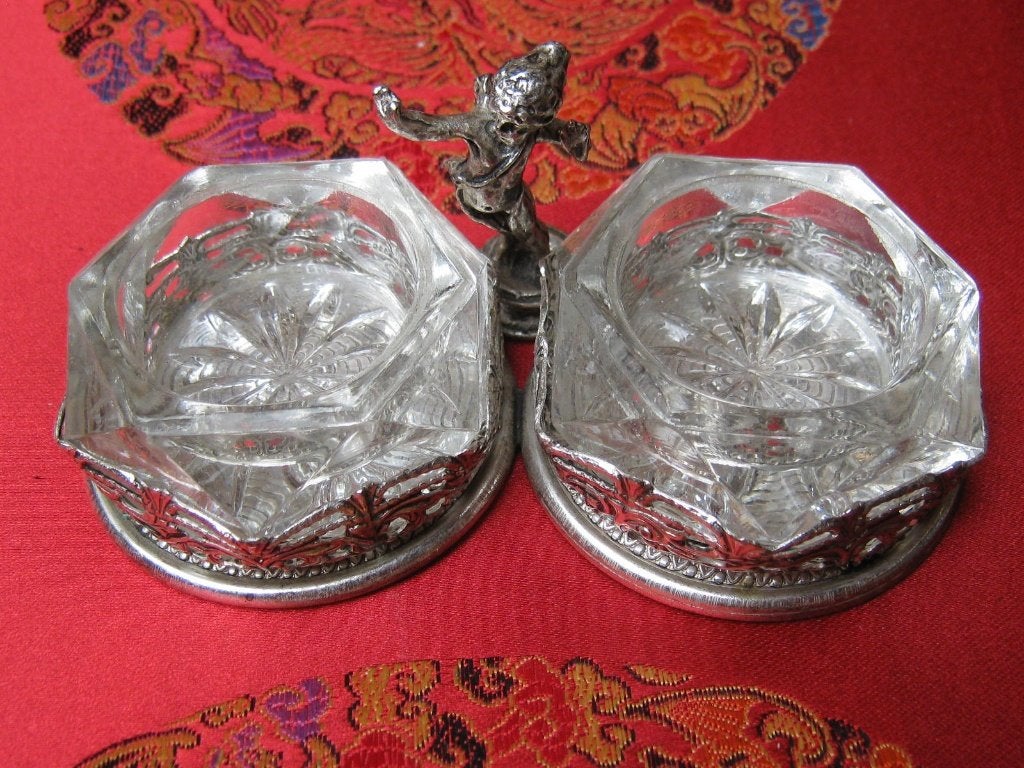 Vintage tafelsetje zout/peper engeltje of elfje metaal glas, Verzenden