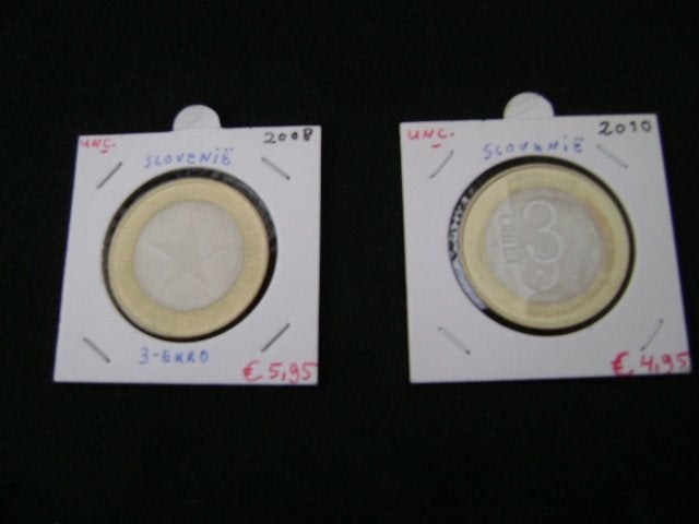 2 stuks Unc. 3-euro munten Slovenië 2008 en 2010, Ophalen of Verzenden, Slovenië, Overige waardes, Setje