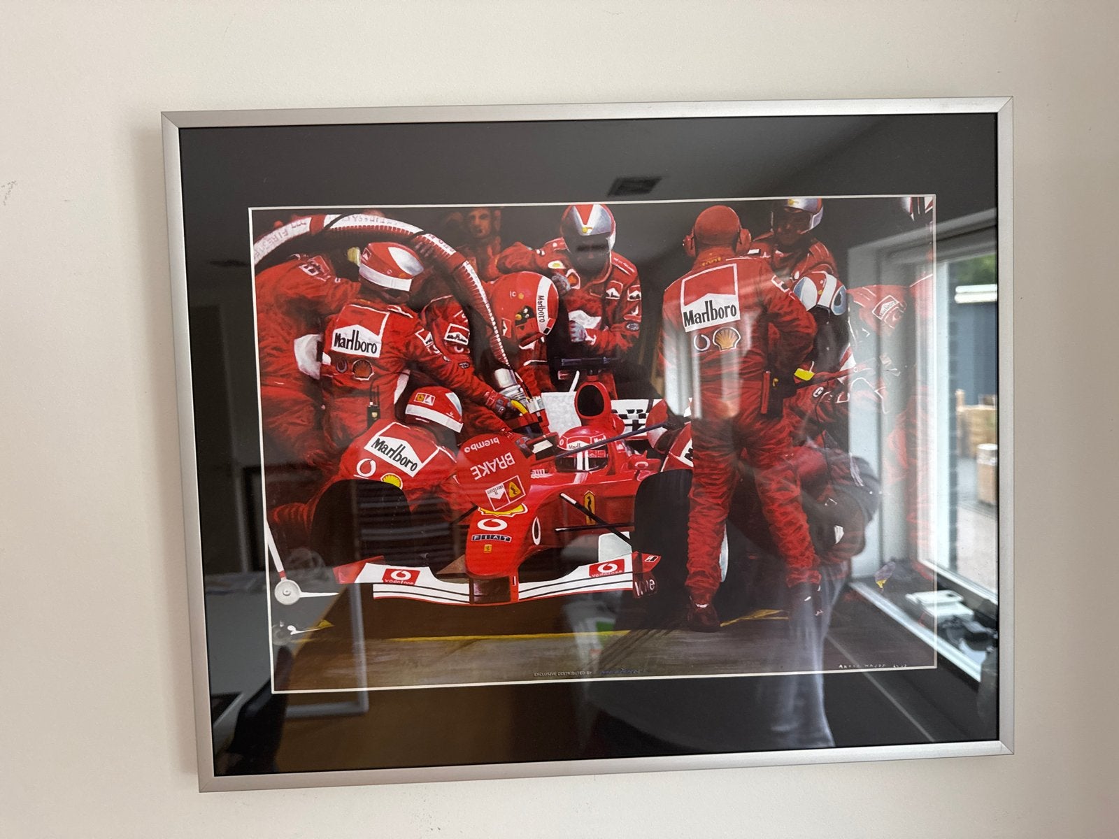 Ingelijste Formule 1 Ferrari Pitstop kunstdruk, Ophalen, 50 – 75, Zo goed als nieuw, 75 tot 100 cm