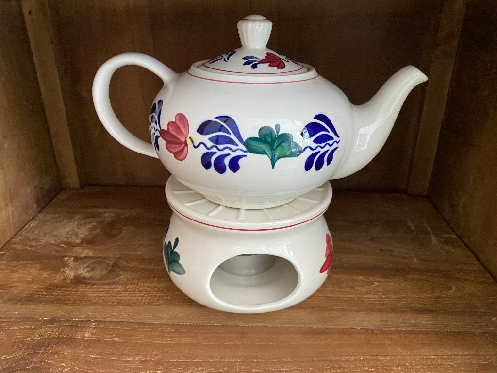 Boerenbont theepot en kopjes, Huis en Inrichting, Keuken | Servies, Ophalen, Zo goed als nieuw, Kop(pen) en/of Schotel(s), Aardewerk