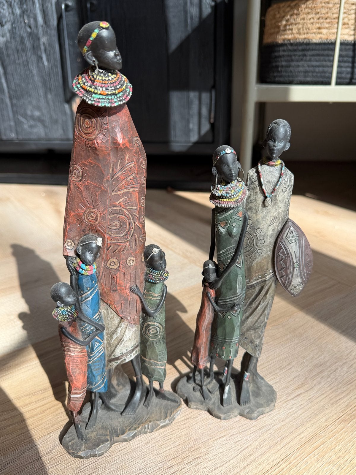 Afrikaanse beelden set: moeder met kinderen, Antiek en Kunst, Natuurlijk materiaal, Afrika, Handgemaakt, Ophalen of Verzenden