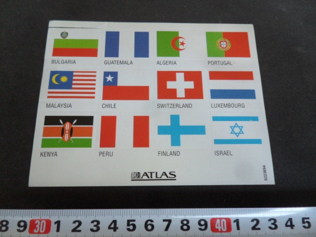 sticker VLAGGEN  ATLAS   Portugal Finland Switserland Peru, Verzamelen, Ophalen of Verzenden, Zo goed als nieuw
