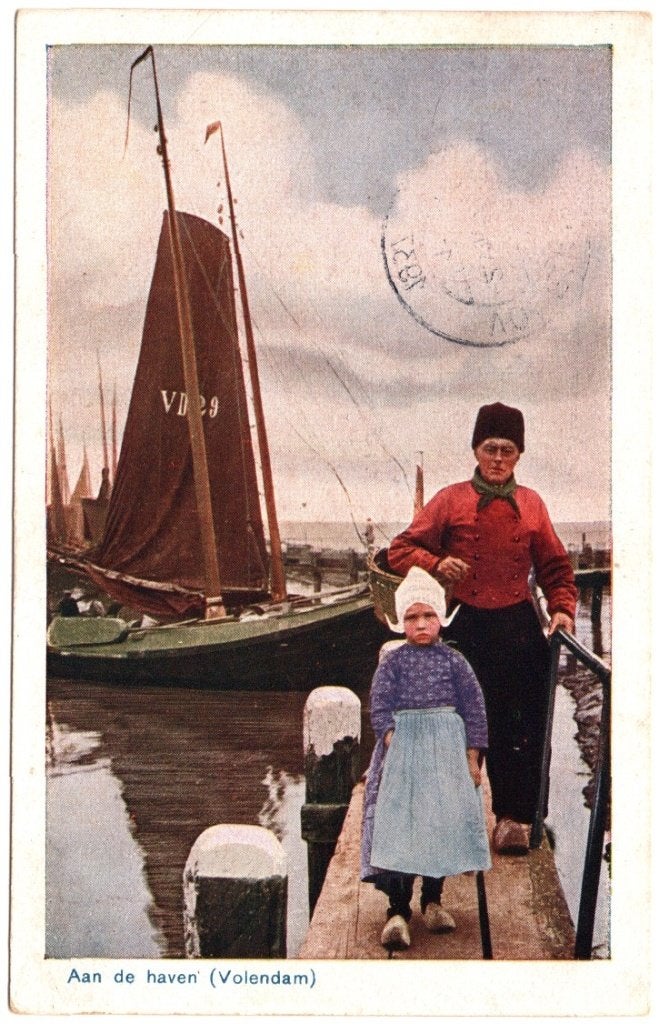 Oude Ansichtkaart Volendam Aan de Haven Gelopen 1937, Ophalen of Verzenden, 1920 tot 1940, Gelopen, Noord-Holland