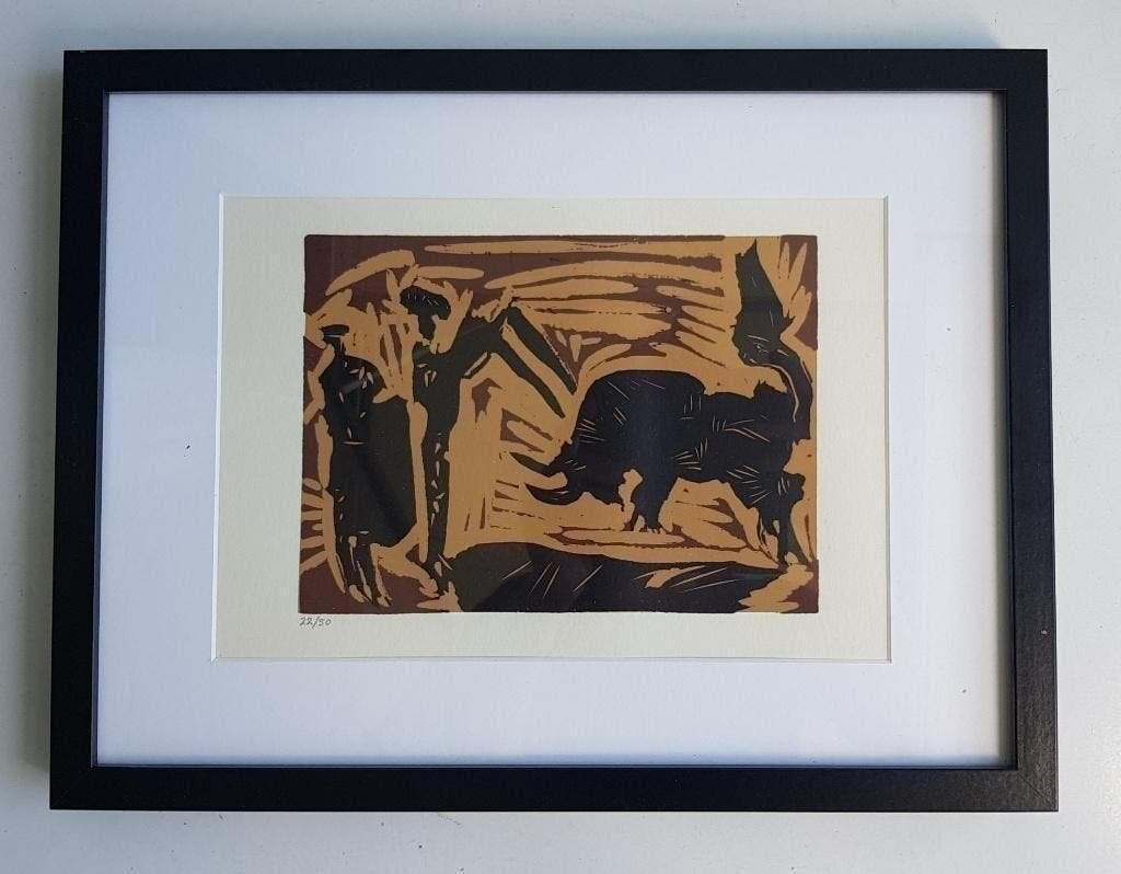 Picasso Before the Goading of the Bull Linocut Genummerd, Ophalen of Verzenden