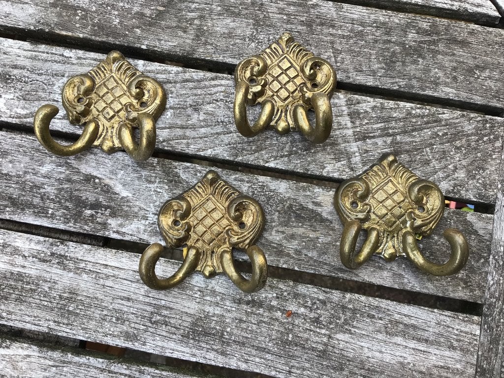 Set van 4 wandhaken vintage echt brons, Huis en Inrichting, Woonaccessoires | Kapstokken, Wandhaken, Ophalen of Verzenden, Zo goed als nieuw