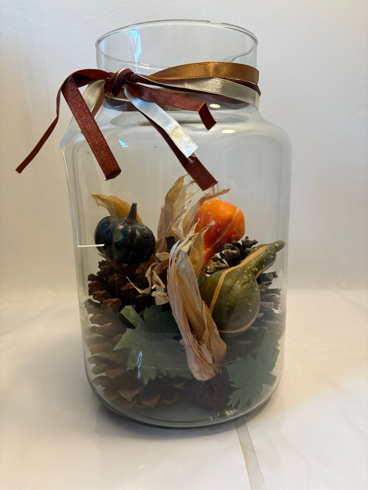 Decoratieve glazen pot met herfstdecoratie, Ophalen, Gebruikt, Meerkleurig, Landelijk