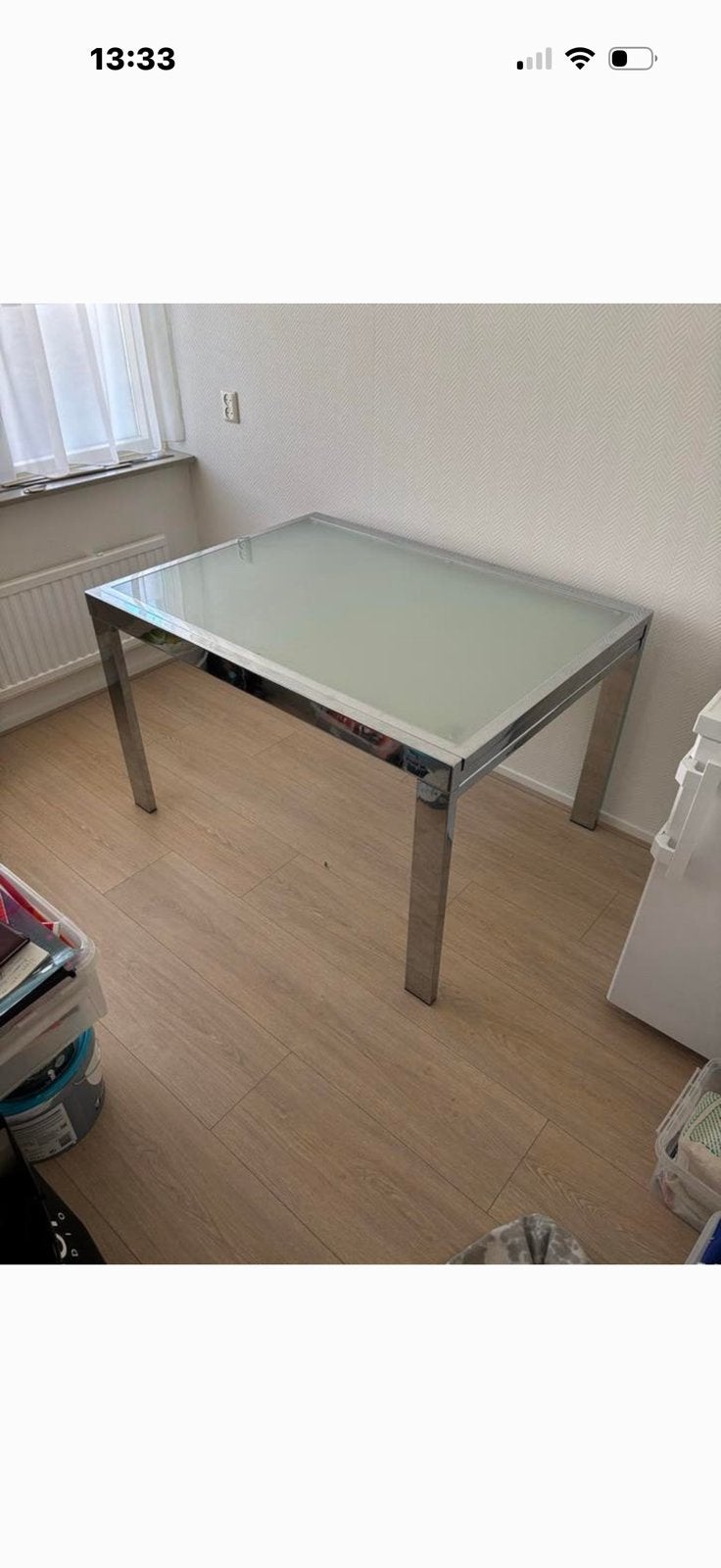 Uitschuifbare glas eettafel, Huis en Inrichting, Tafels | Eettafels, 150 tot 200 cm, Rechthoekig, 50 tot 100 cm, Ophalen of Verzenden