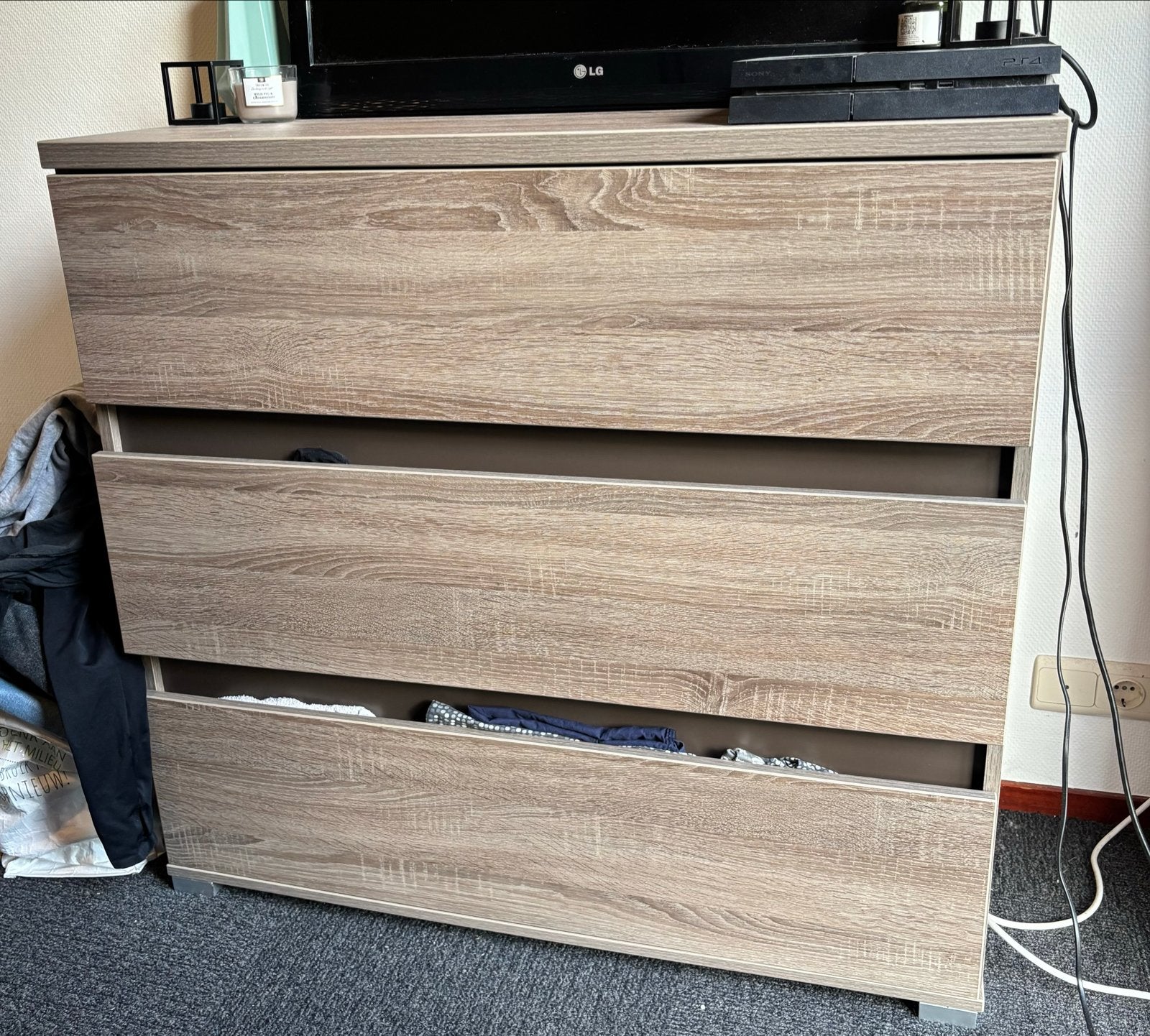 Commode met 3 laden - Houtlook, Ophalen, Gebruikt, 100 tot 150 cm, 3 of 4 laden