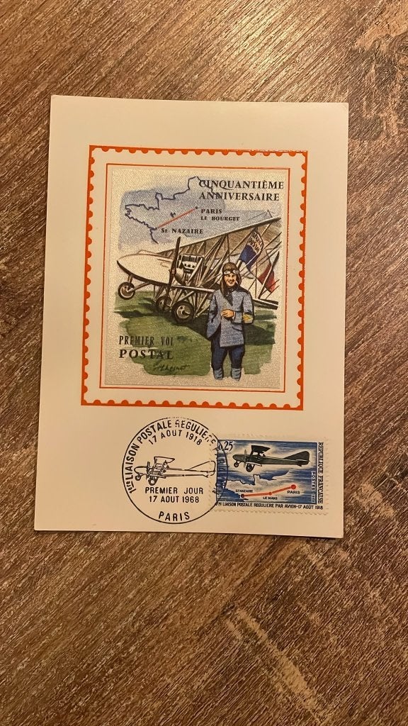 Frankrijk 1968 luchtpost eerste dag kaart Premier Jour, Postzegels en Munten, Ophalen of Verzenden, Onbeschreven, Europa