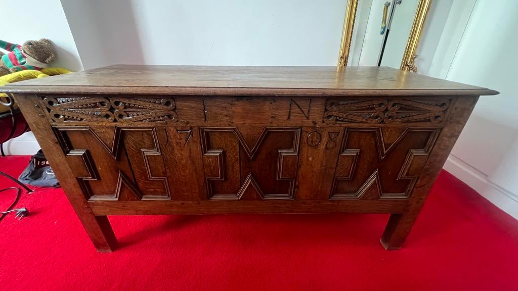 Antieke dekenkist, Huis en Inrichting, Ophalen, Met klep(pen), 75 cm of meer, 50 tot 100 cm