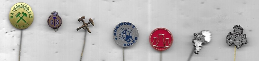 7 MIJNEN MIJNBOUW KOLEN OLIE VERSCHILLENDE SPELDEN, Ophalen of Verzenden, Gebruikt, Merk, Speldje of Pin