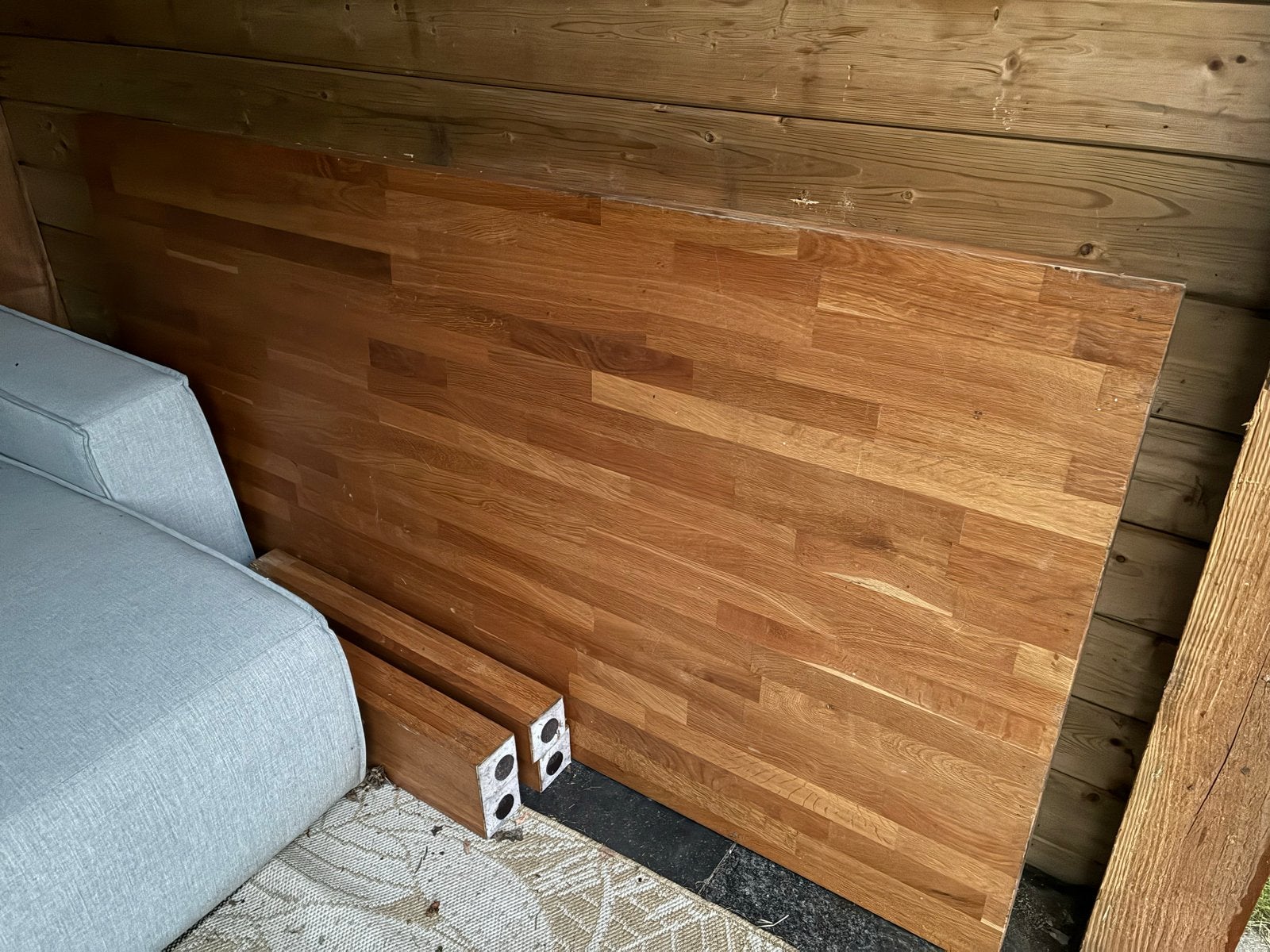 Eikenhouten tafelblad met poten ikea, Huis en Inrichting, Tafels | Eettafels, Ophalen, Gebruikt, 100 tot 150 cm, Eikenhout