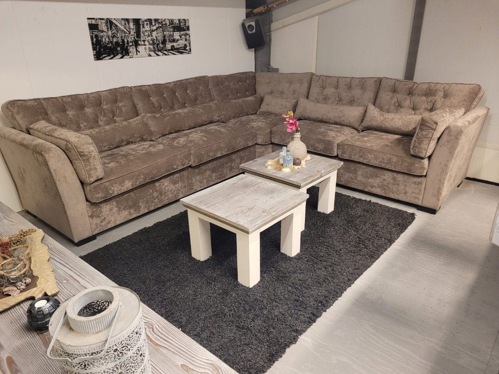 *ACTIE* Landelijke Bank Loungebank Hoekbank Div Kleuren, Landelijke bank bankstel hoekbank loungebank leer stof velvet, Overige maten