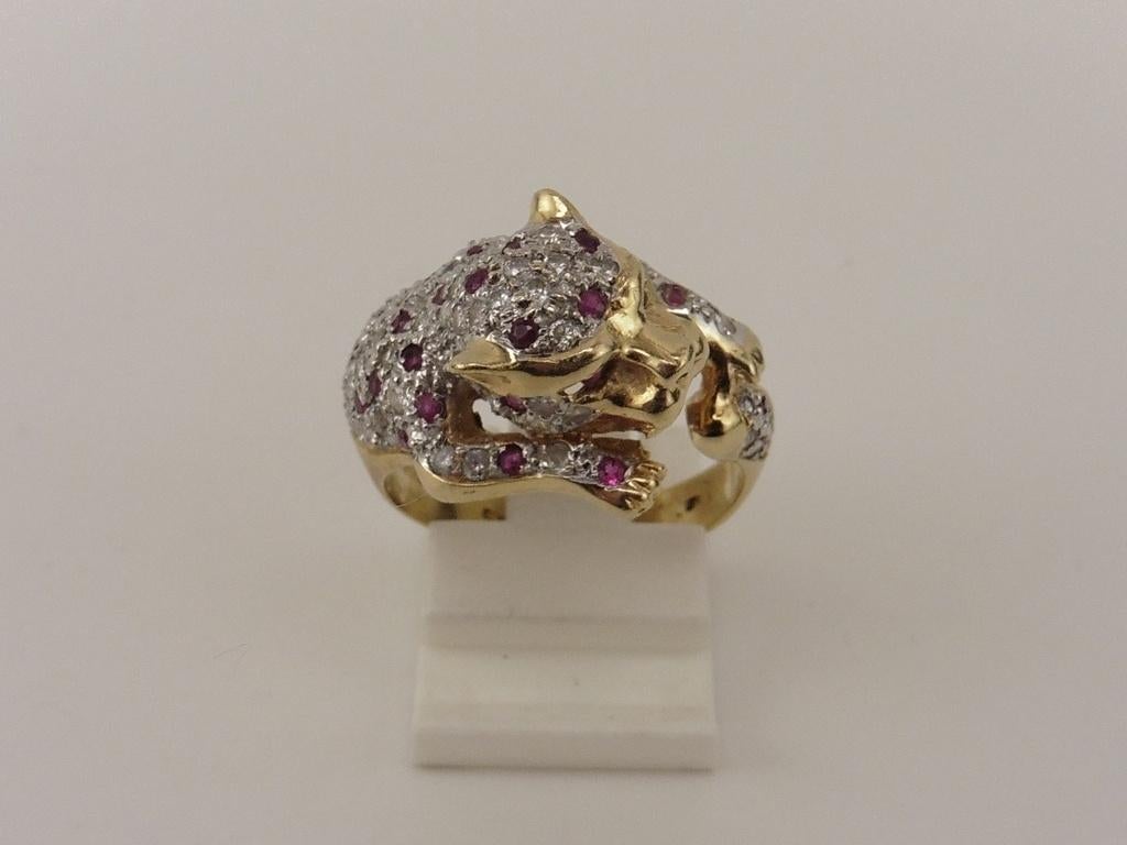 Gouden panter ring met robijn en briljant               VDH1, Gebruikt, Overige kleuren, ., Ophalen of Verzenden